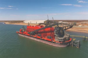 MinRes-transhipper-being-loaded-with-Onslow-Iron's-first-ore-at-the-Port-of-Ashburton.-Image-MinRes